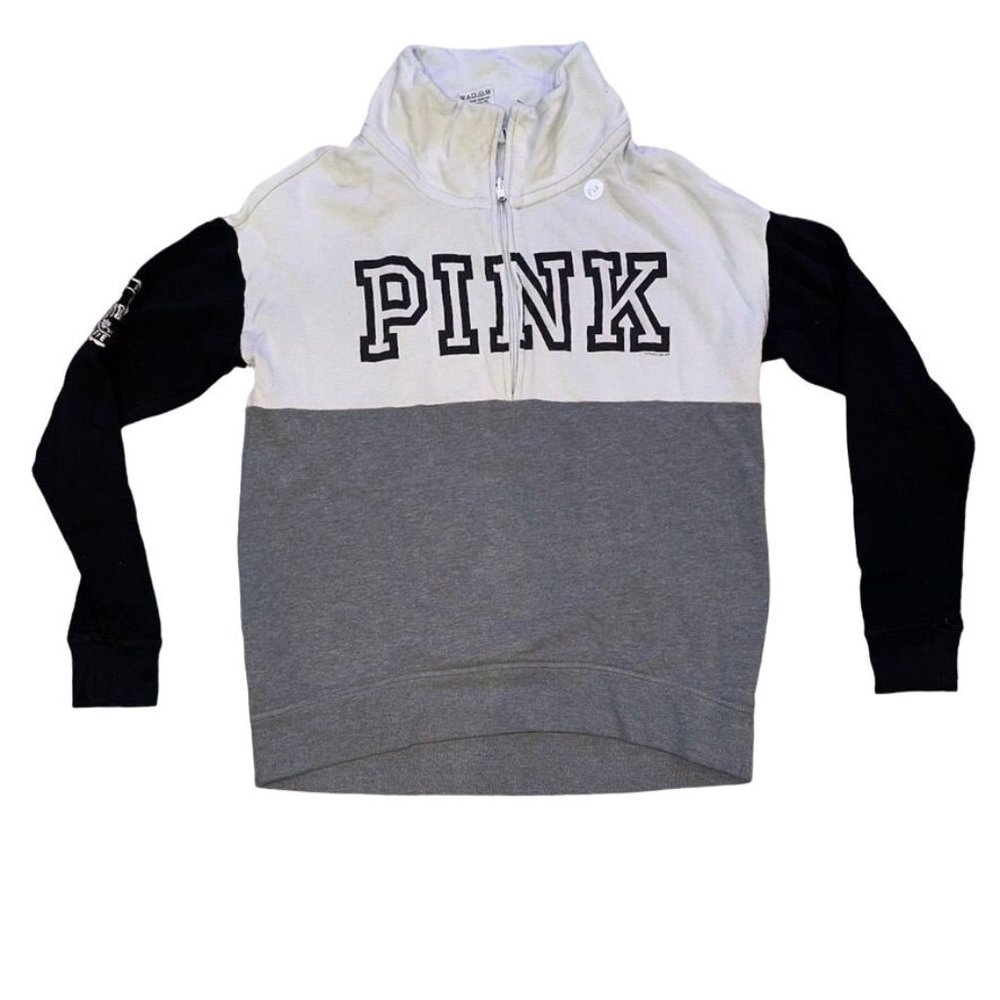 Victoria's Secret Pink Pullover Mock Neck Sweatshirt Gray Cotton XS Womens Black